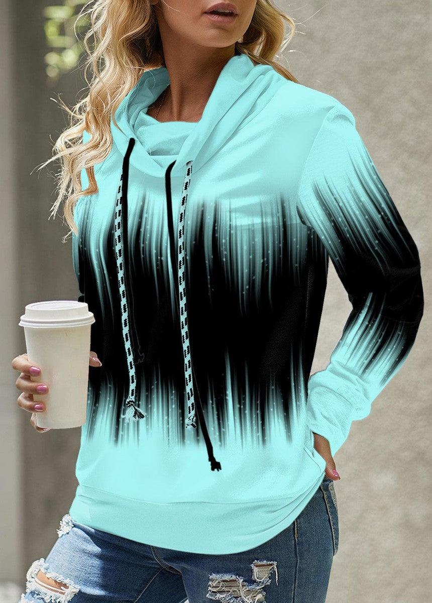 Winterlicher Aqua & Black Ombre Rain Hoodie - Komfort trifft auf Retro-Stil