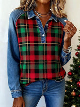 Weihnachtliches Karo Damen Shirt Winter Top im Denim-Look