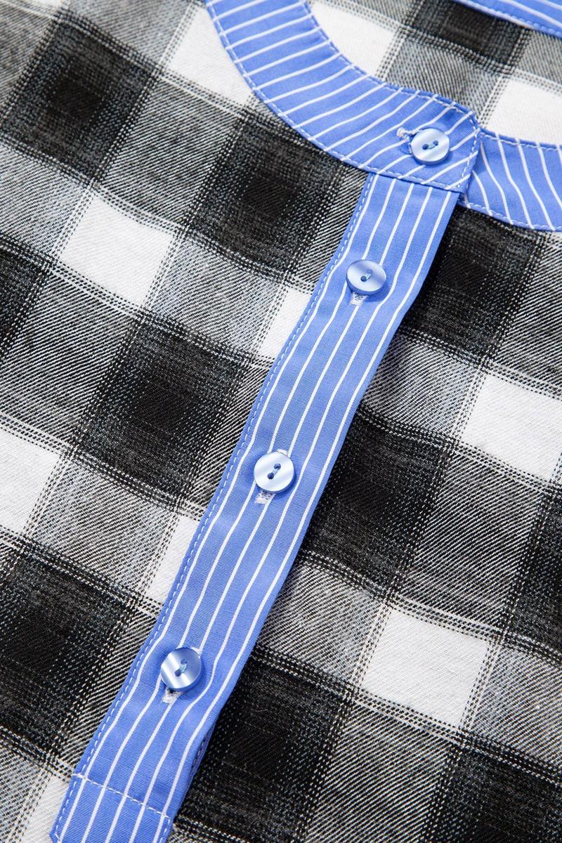 Winter Longsleeve Damen Schwarz Weiß Karo Blau Warm Top