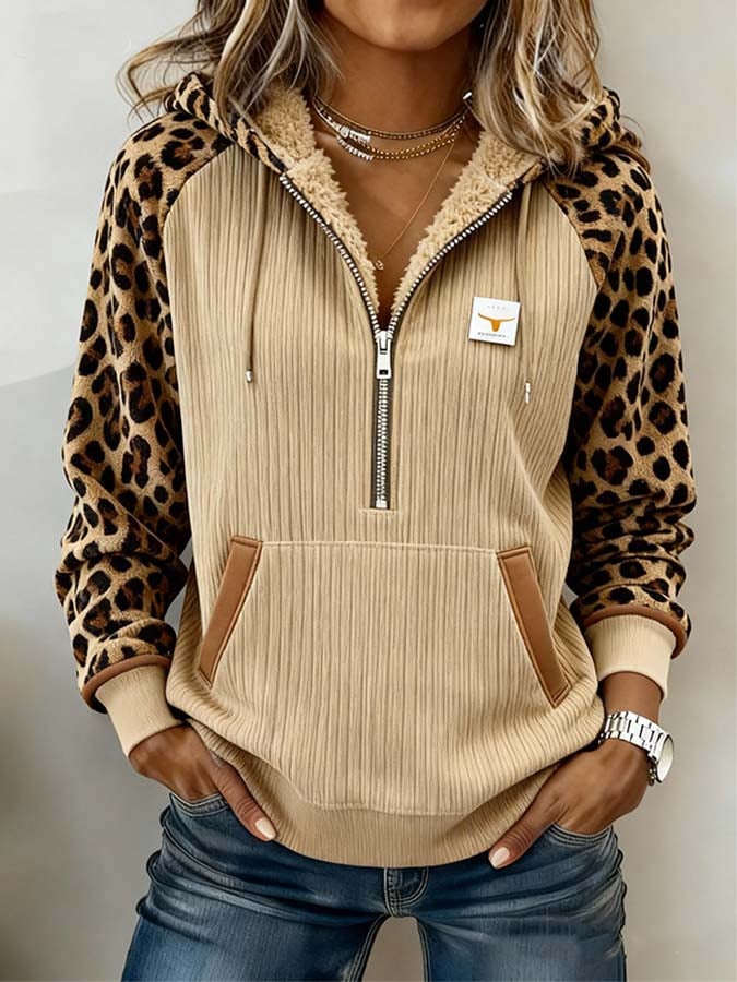 Damen Teddy Hoodie Winter Leo Look warm kuschelig