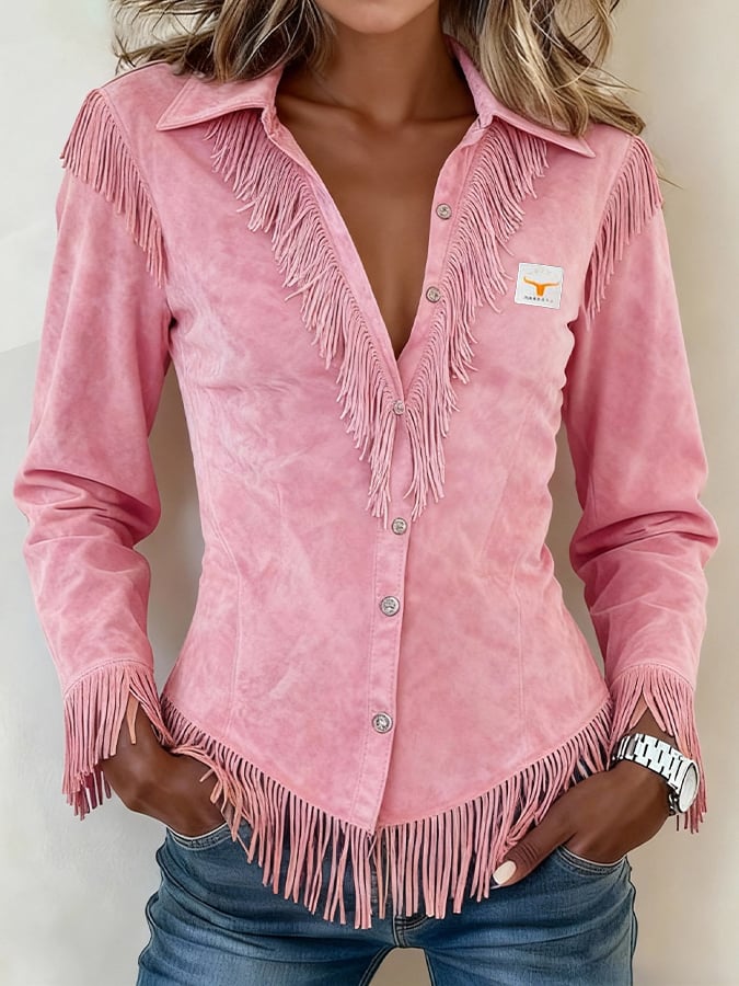 Winter Western Fransen Longsleeve Rosa – Warm & Stylisch