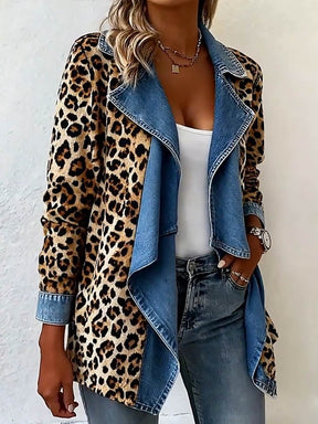 Winter Damen Jeansjacke mit Leopardenmuster, warm und stylish