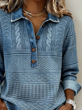 Winter Damen Colorblock Pullover im Denim Look kuschelig warm