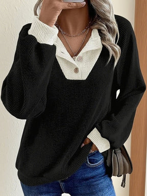 Warmer Winter Colorblock Pullover V-Ausschnitt Damen