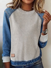 Winter Damen Sweatshirt Denim Patchwork warm & stylisch