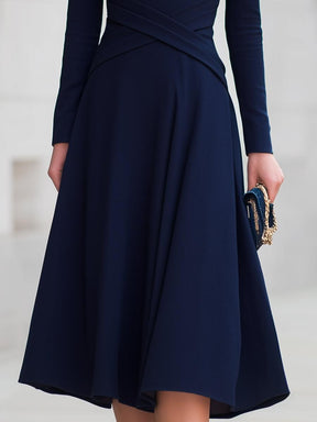 Elegantes Navy Midi-Kleid mit Langarm - Perfekter Herbstsbegleiter für jeden Anlass