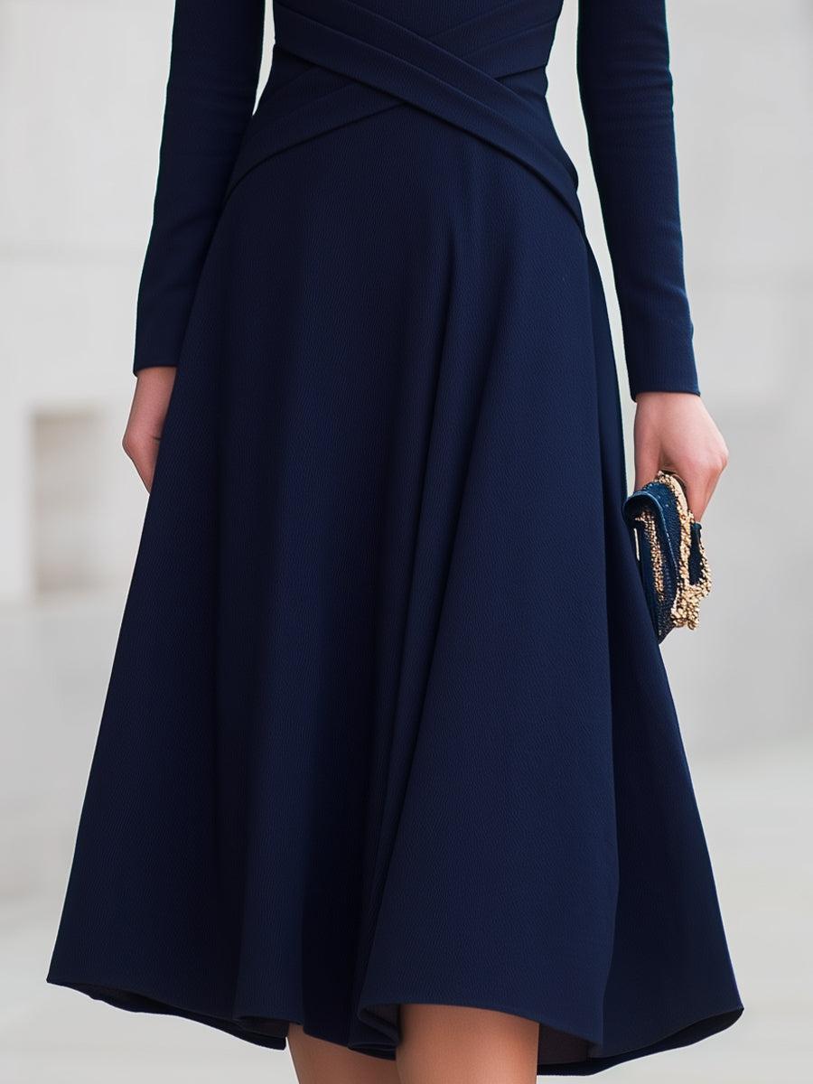 Elegantes Navy Midi-Kleid mit Langarm - Perfekter Herbstsbegleiter für jeden Anlass