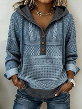 Kuscheliger Damen Winter Hoodie Denim-Blau mit Stricklook