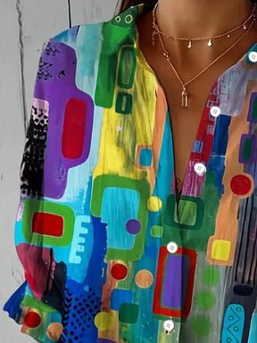 Buntes Winter Damen Hemd langarm mit abstraktem Print