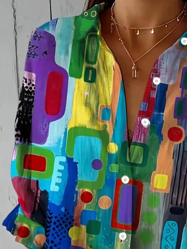 Buntes Winter Damen Hemd langarm mit abstraktem Print