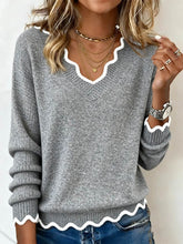 Warmer V-Neck Winter Sweater grau mit Kontrastkanten
