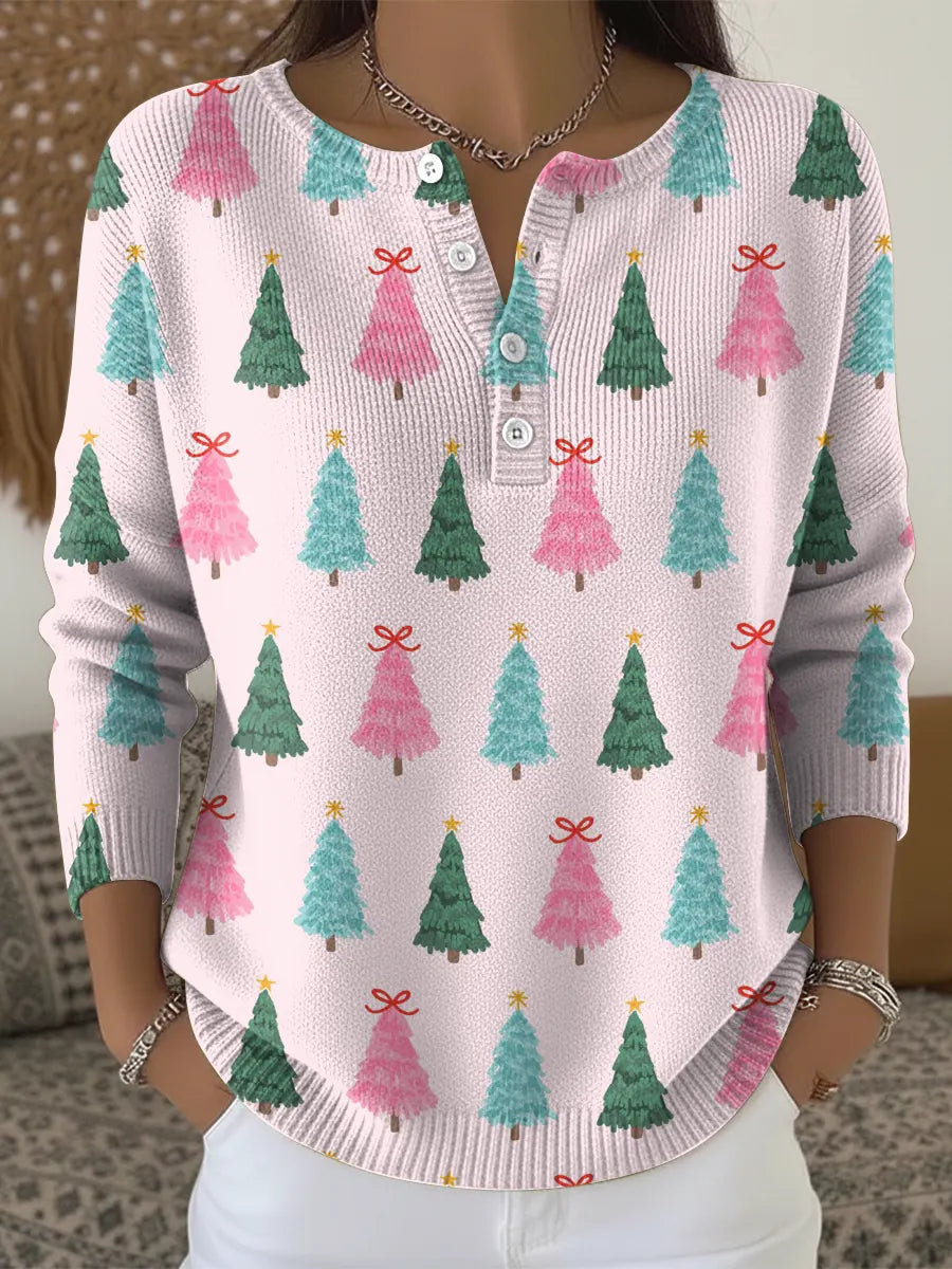 Damen Weihnachtspullover Pink Christmas Tree Winter Kuschelig