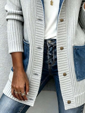 Winter Damen Denim Strickjacke mit Kapuze – warm & casual