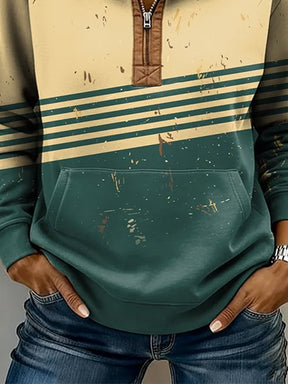 Winter Half-Zip Sweatshirt beige-grün mit Teddy Stehkragen