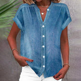 Winter Denim V-Neck Shirt kurzarm – lässig & warm kombinierbar