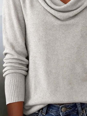 Damen Winter Longsleeve mit Wasserfallkragen, locker & warm