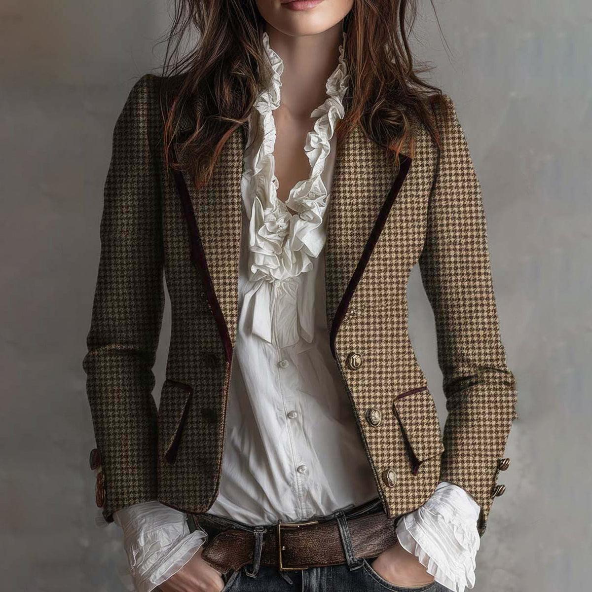 Herbstlicher Long Sleeve Plaid Blazer - Eleganz trifft auf Komfort