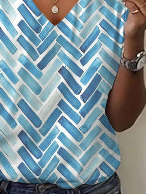 Winter V-Neck Top blau gemustert – kuscheliges Layering-It-Piece