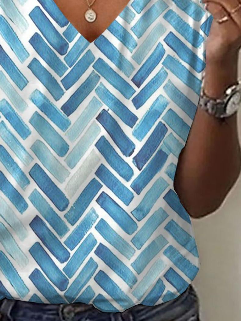 Winter V-Neck Top blau gemustert – kuscheliges Layering-It-Piece