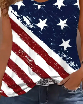 Classy V-Neck Top Winter-Chic mit Flag-Print Sleeveless