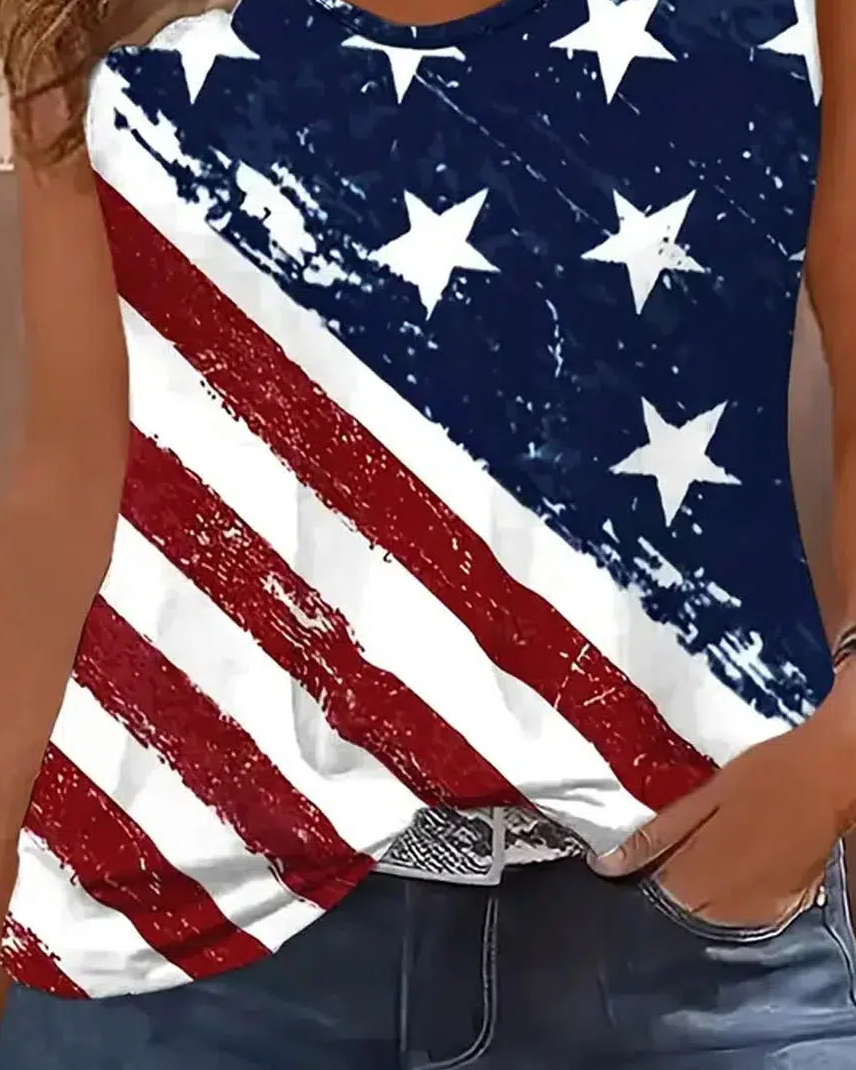 Classy V-Neck Top Winter-Chic mit Flag-Print Sleeveless