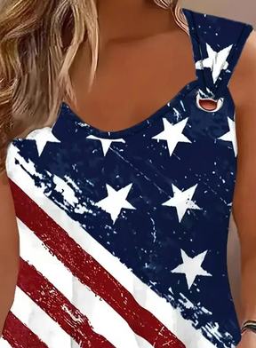 Classy V-Neck Top Winter-Chic mit Flag-Print Sleeveless