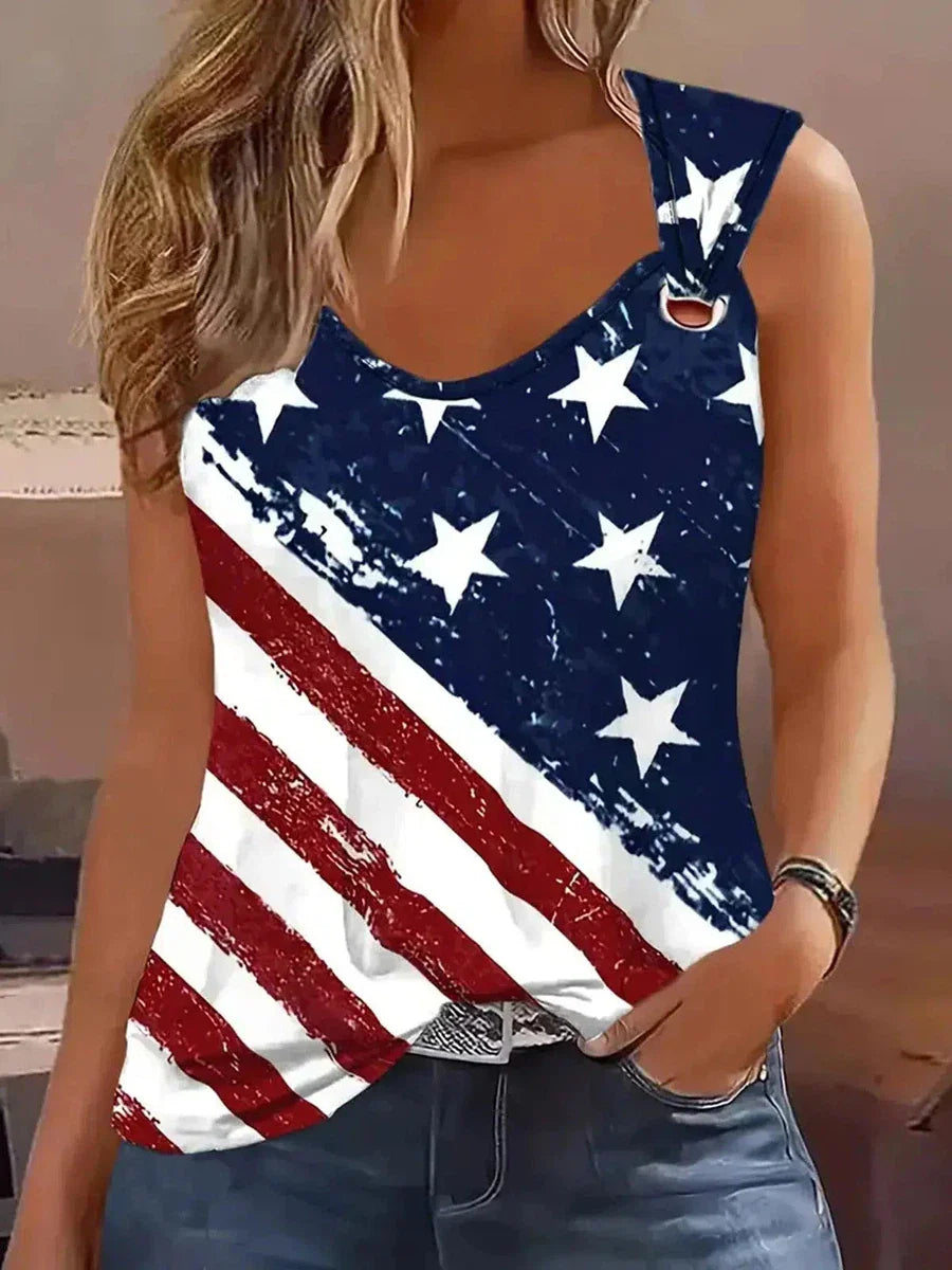 Classy V-Neck Top Winter-Chic mit Flag-Print Sleeveless