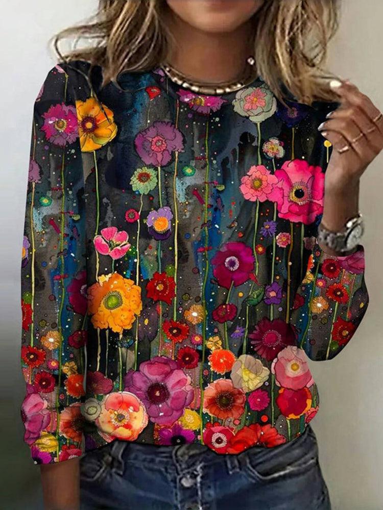 Winter Damen Longsleeve mit Blumenprint – warm & stylisch