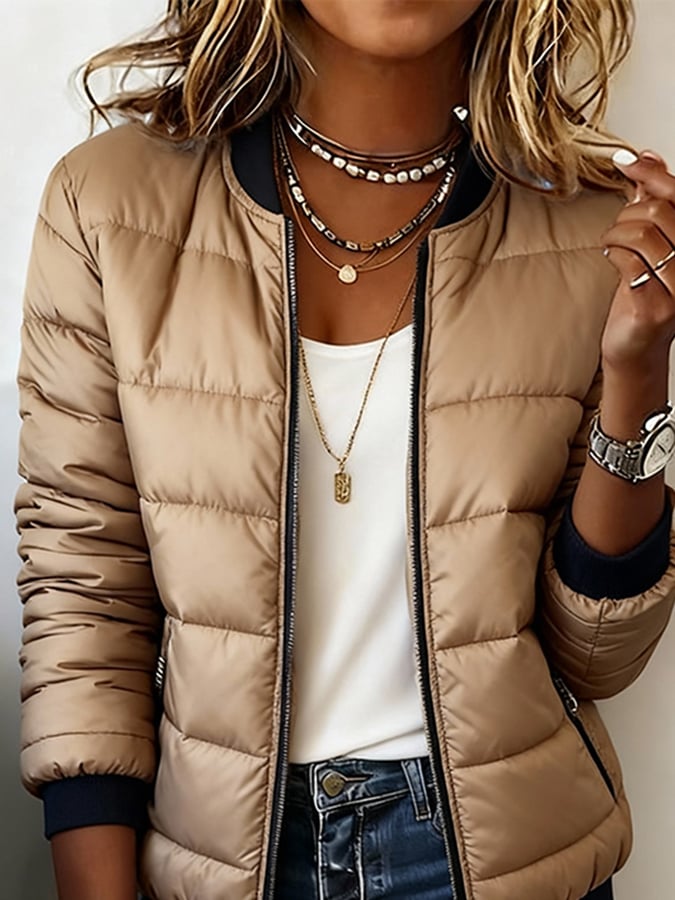 Damen Stepp Winterjacke beige kurz tailliert warm urban