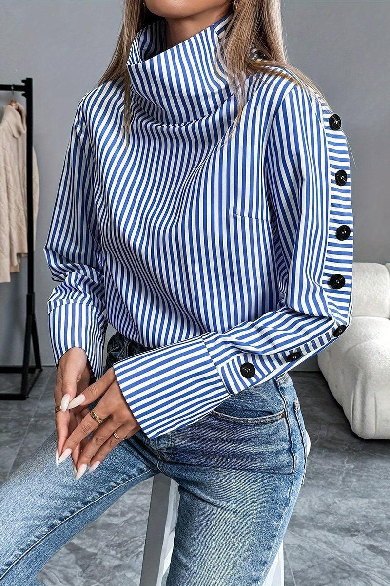 Gestreiftes High Neck Longsleeve Blau – Winter Must-have