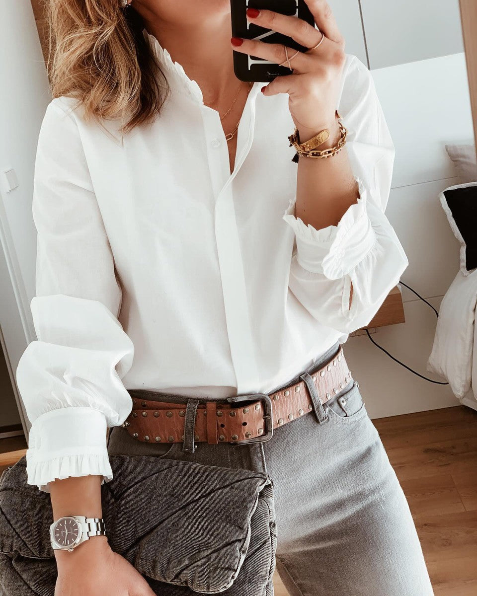 Elegantes weißes Damenhemd langarm – perfekt für den Winter