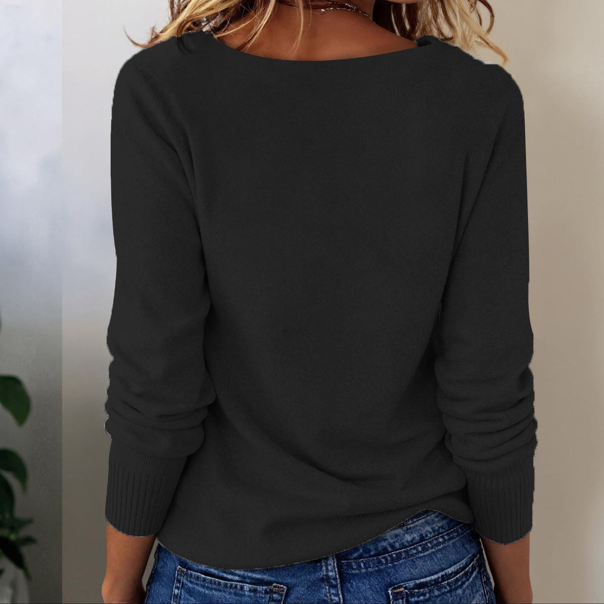 Herbst-Hygge mit Grey Long Sleeve Plain Sweater - Kuscheliger Begleiter