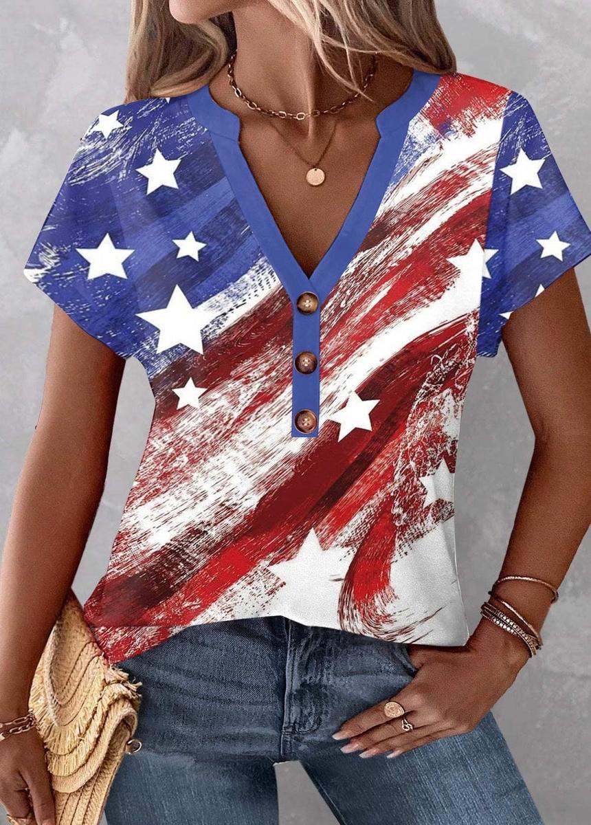 American Flag Print Top – Wintertrend USA Look Baumwolle