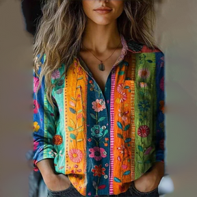 Winter Floral Patchwork Shirt – Warmes Boho-Blusenshirt