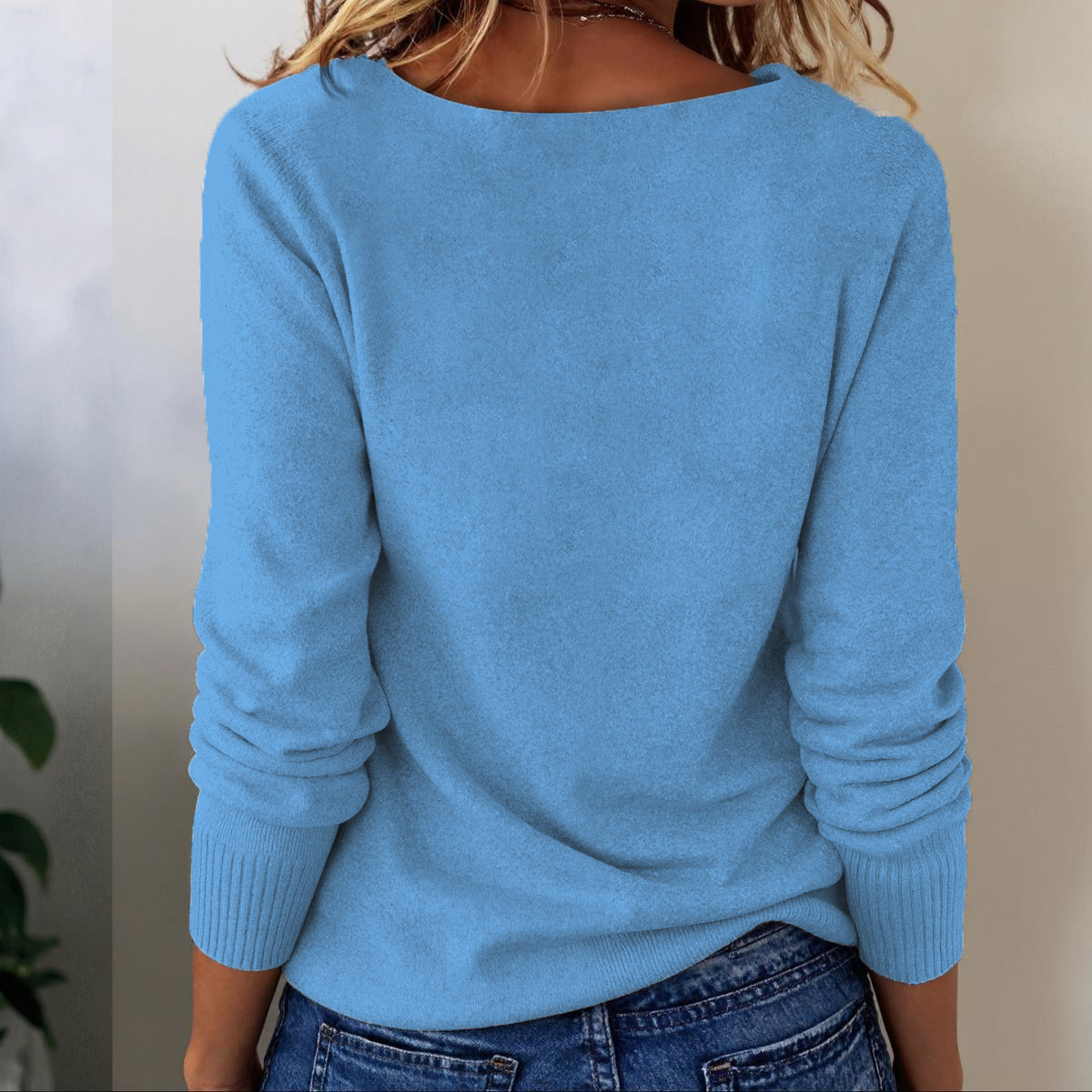 Herbst-Hygge mit Grey Long Sleeve Plain Sweater - Kuscheliger Begleiter