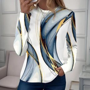 Stunning Geometric Print Top - Winterliches Langarmshirt mit Rundhalsausschnitt