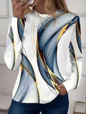 Stunning Geometric Print Top - Winterliches Langarmshirt mit Rundhalsausschnitt