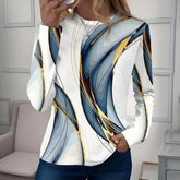 Winter Longsleeve Blau-Gold – warmes Top mit Geo-Print