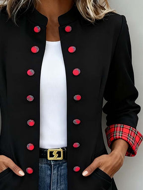 Winter Blazer Schwarz mit Karodetail – Eleganter Military-Look