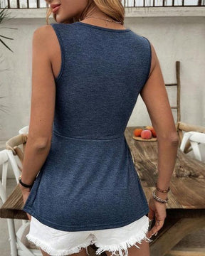 Elegantes blaues Winter-Top ohne Ärmel mit V-Ausschnitt