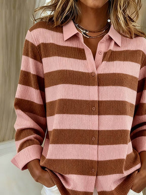 Winter Damen Streifenhemd rosa braun – warm & stylisch