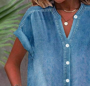 Winter Denim V-Neck Shirt kurzarm – lässig & warm kombinierbar
