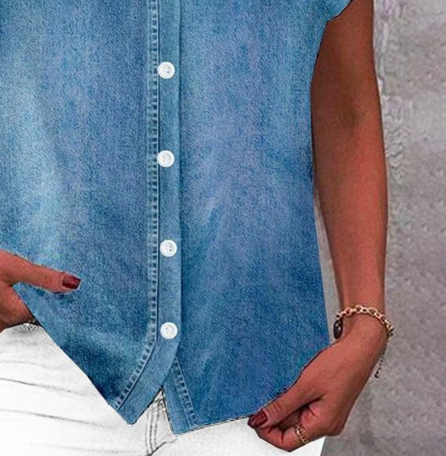 Winter Denim V-Neck Shirt kurzarm – lässig & warm kombinierbar