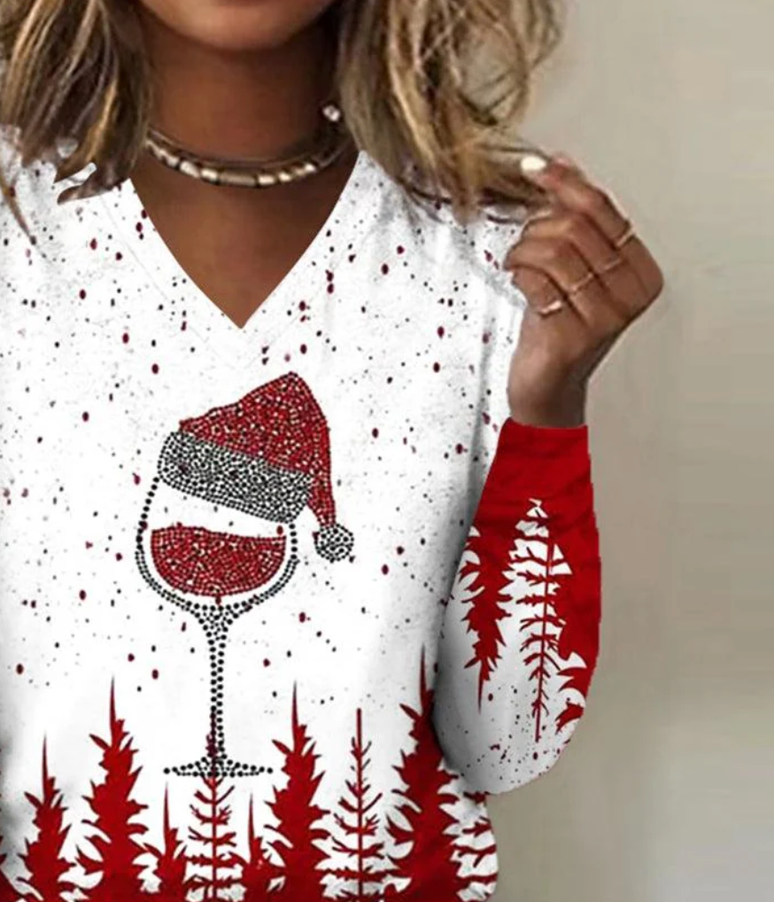 Weihnachtliches Rotwein Longsleeve Damen – Winter Party Shirt