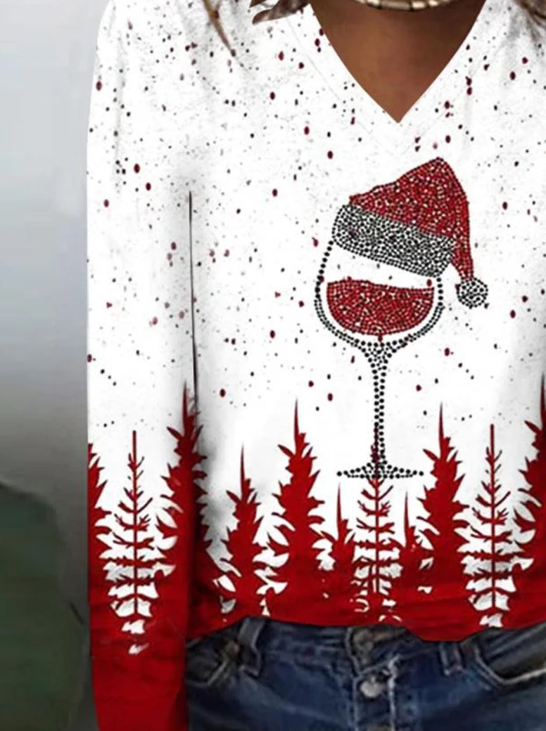 Weihnachtliches Rotwein Longsleeve Damen – Winter Party Shirt