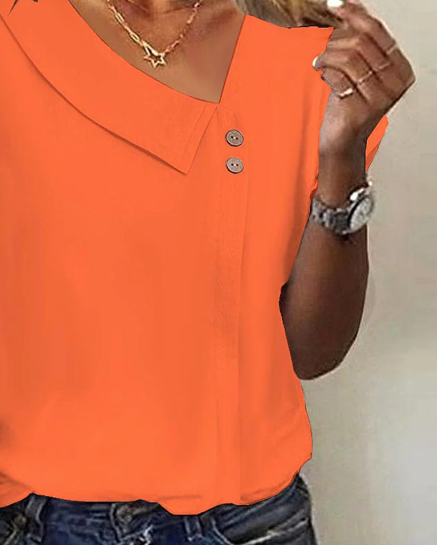 Winter-Glow Orange Surplice Top kurzarm – elegant & cozy