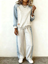 Winter Damen Denim Kontrast Anzug cosy warm Casual Outfit