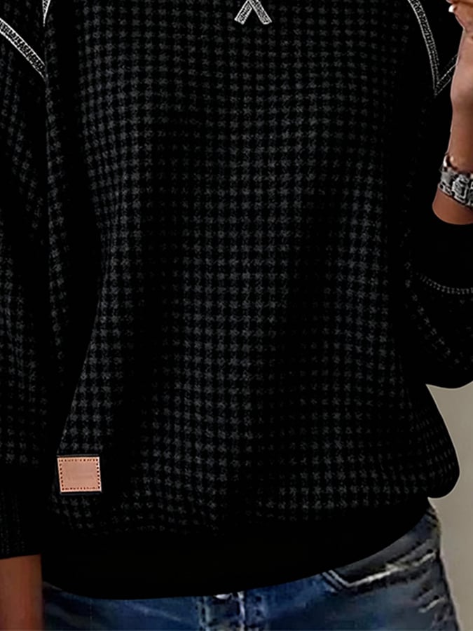 Damen Waffle Sweatshirt Schwarz – Warmes Winter Basic