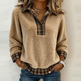 Herbstlicher Cozy Faux Sherpa Plaid Top - Wärmende Eleganz trifft Stil