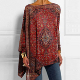 Boho Winter Shirt rot – warmes Langarmshirt mit Print